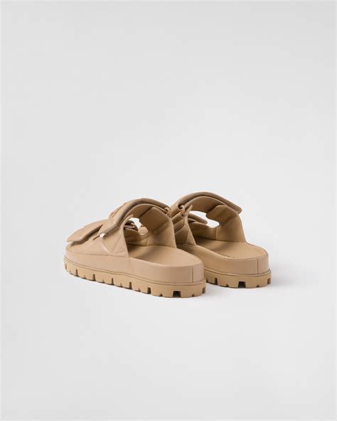 Sand Beige Padded Nappa Leather Sandals 